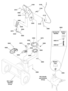 Chute And Rotation Group Diagram and Parts List for 1696484-00-CM741450SE  Briggs and Stratton Snow Blower